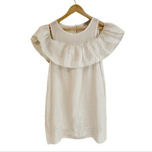 Via Signoria Italian Linen Off the Shoulder Sand Beige Tan Boho Beach Dress S
